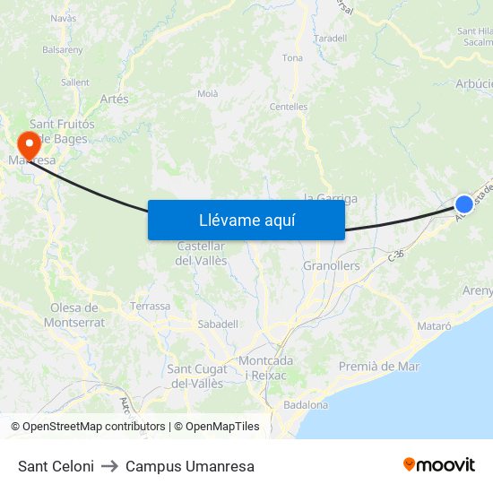 Sant Celoni to Campus Umanresa map