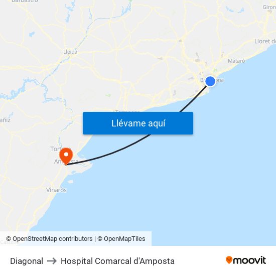 Diagonal to Hospital Comarcal d'Amposta map