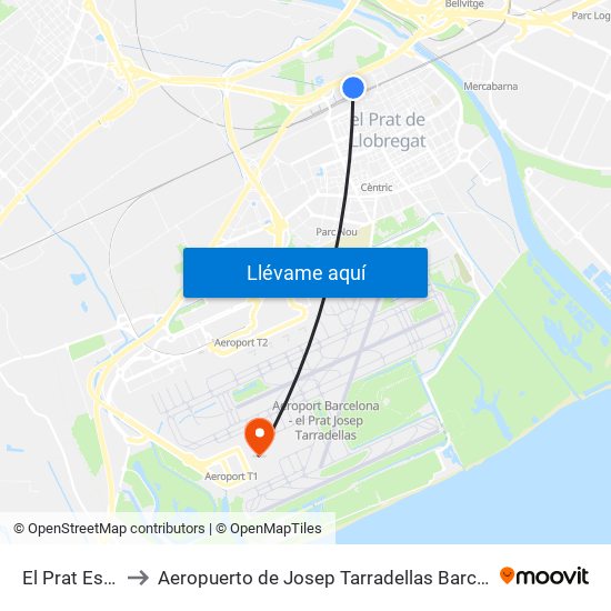 El Prat Estació to Aeropuerto de Josep Tarradellas Barcelona-El Prat map