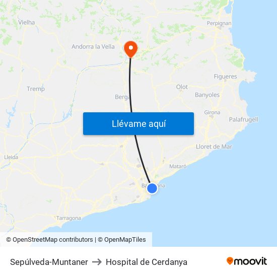 Sepúlveda-Muntaner to Hospital de Cerdanya map