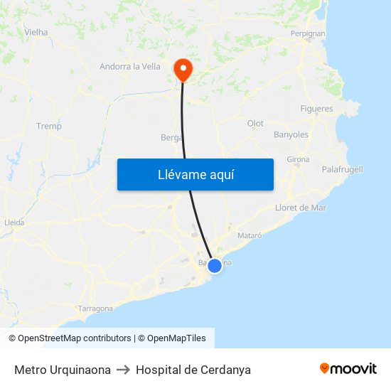 Metro Urquinaona to Hospital de Cerdanya map