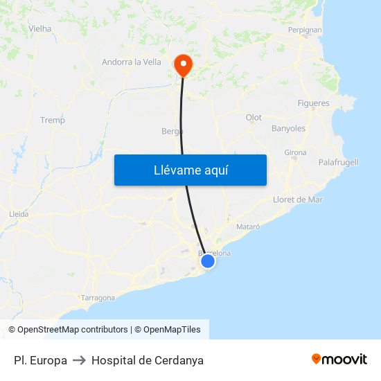 Pl. Europa to Hospital de Cerdanya map