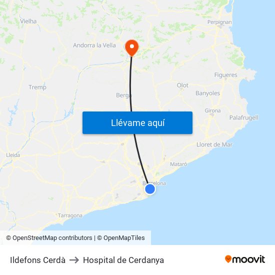 Ildefons Cerdà to Hospital de Cerdanya map