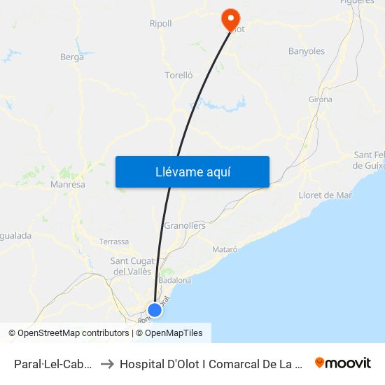 Paral·Lel-Cabanes to Hospital D'Olot I Comarcal De La Garrotxa map