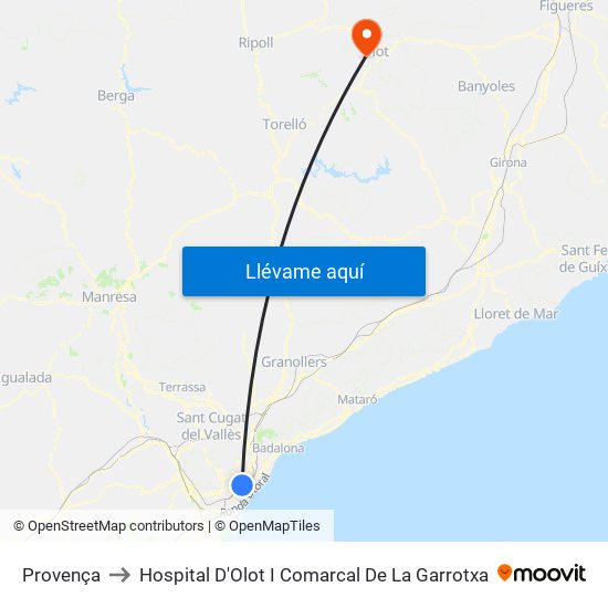 Provença to Hospital D'Olot I Comarcal De La Garrotxa map