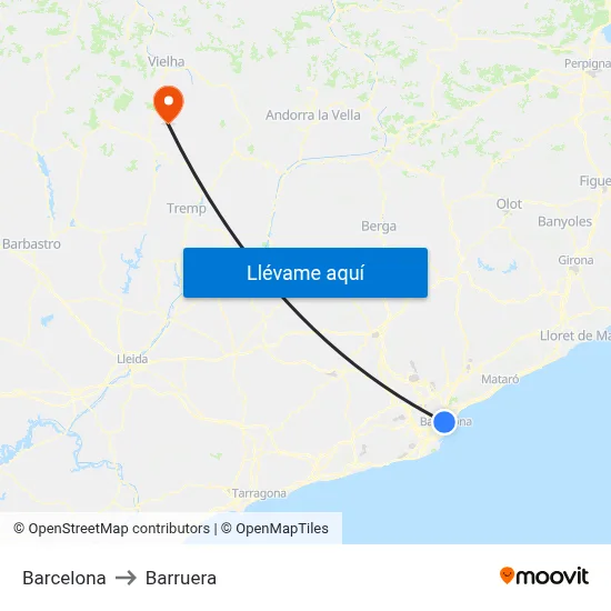Barcelona to Barruera map