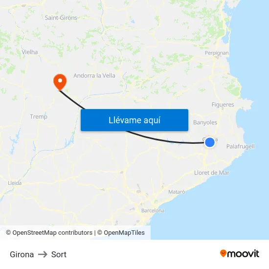 Girona to Sort map