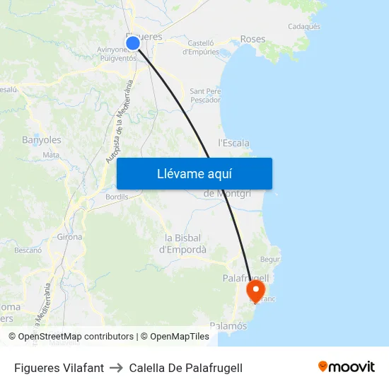 Figueres Vilafant to Calella De Palafrugell map