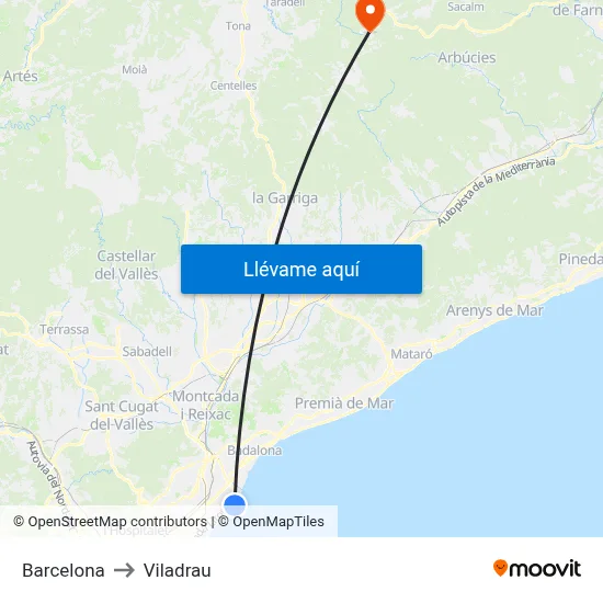 Barcelona to Viladrau map