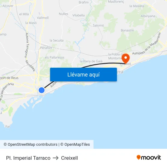 Pl. Imperial Tarraco to Creixell map