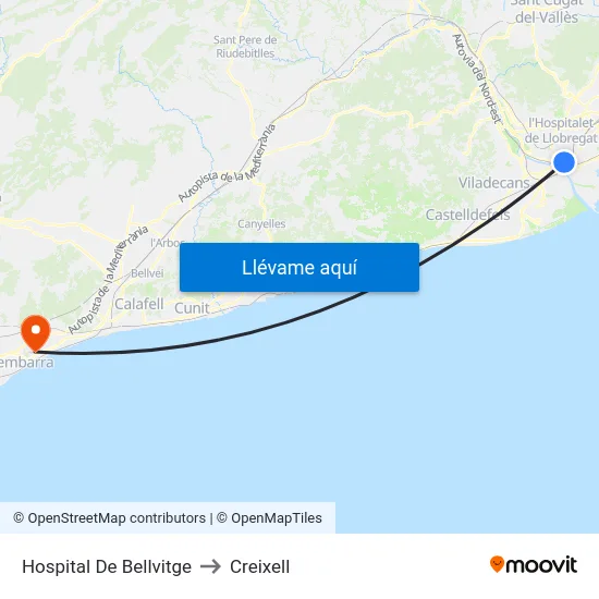 Hospital De Bellvitge to Creixell map