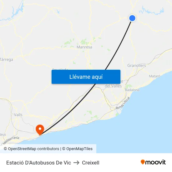Estació D'Autobusos De Vic to Creixell map