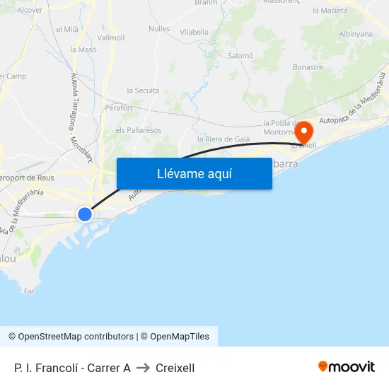 P. I. Francolí - Carrer A to Creixell map