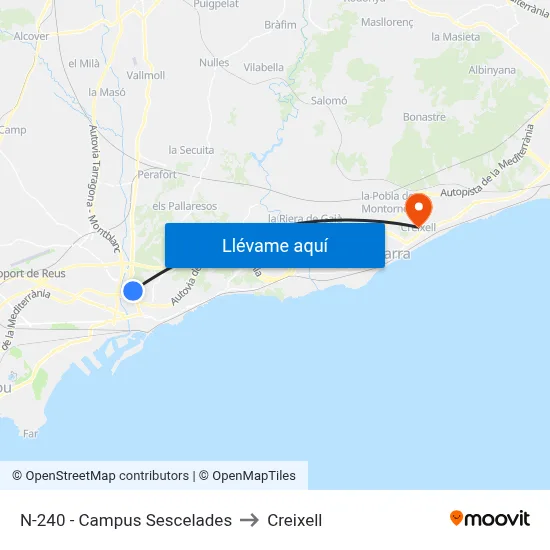 N-240 - Campus Sescelades to Creixell map