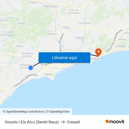 Vinyols I Els Arcs (Sentit Reus) to Creixell map