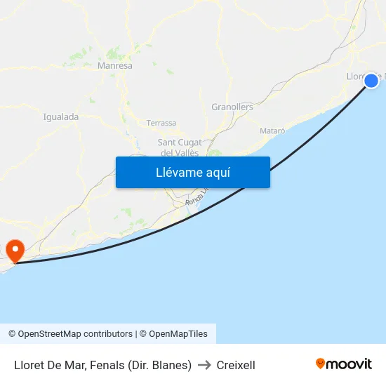 Lloret De Mar, Fenals (Dir. Blanes) to Creixell map