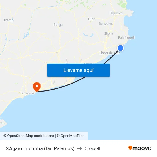 S'Agaro Interurba (Dir. Palamos) to Creixell map