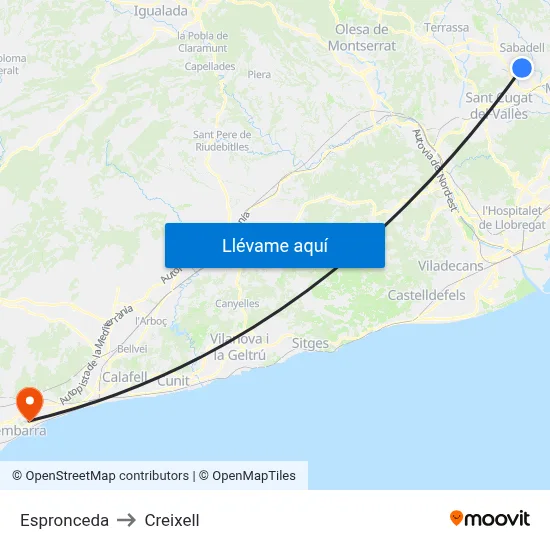 Espronceda to Creixell map