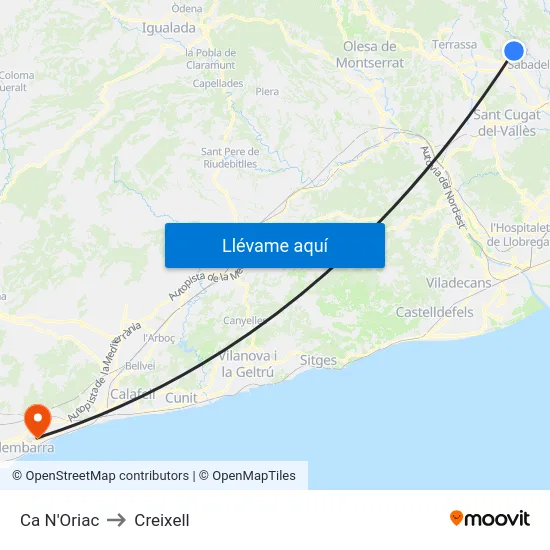 Ca N'Oriac to Creixell map