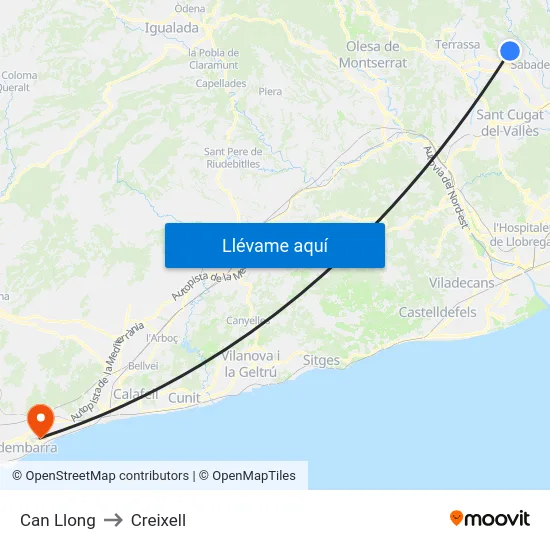 Can Llong to Creixell map