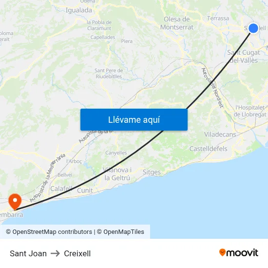 Sant Joan to Creixell map