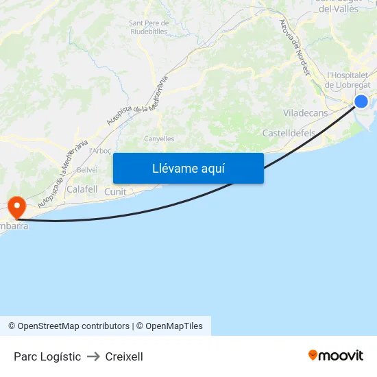 Parc Logístic to Creixell map