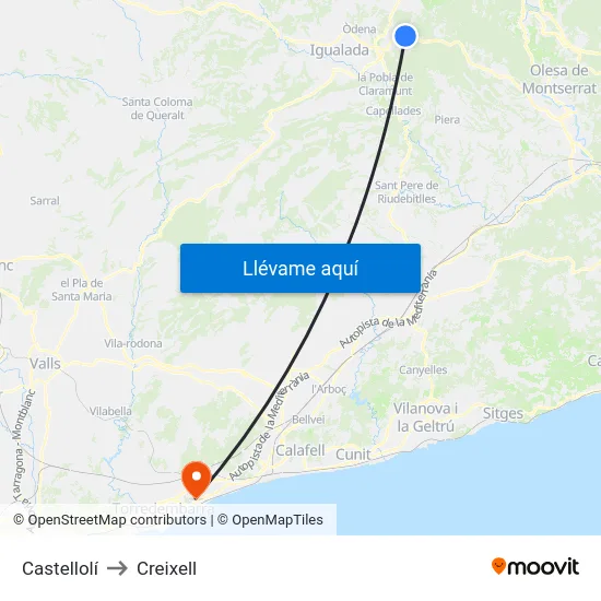 Castellolí to Creixell map
