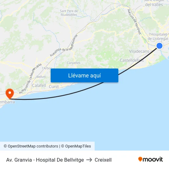 Av. Granvia - Hospital De Bellvitge to Creixell map