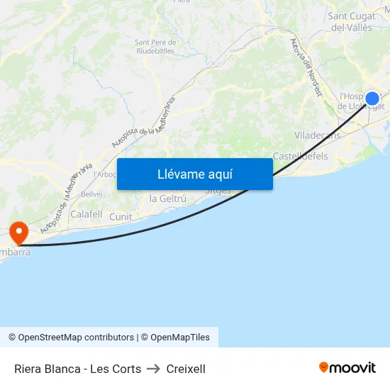 Riera Blanca - Les Corts to Creixell map