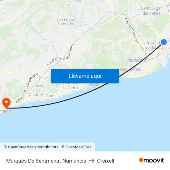 Marquès De Sentmenat-Numància to Creixell map