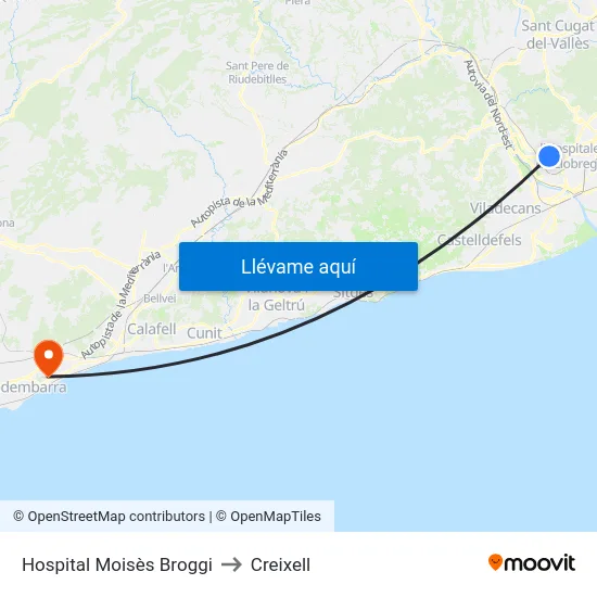 Hospital Moisès Broggi to Creixell map
