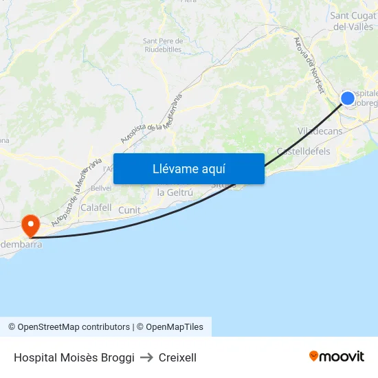 Hospital Moisès Broggi to Creixell map