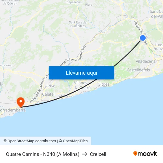 Quatre Camins - N340 (A Molins) to Creixell map