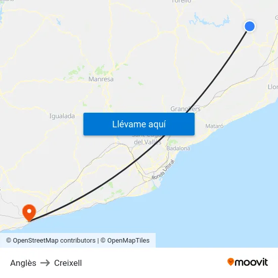 Anglès to Creixell map