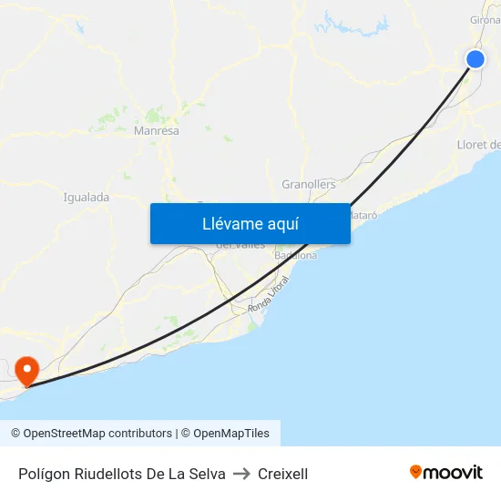 Polígon Riudellots De La Selva to Creixell map