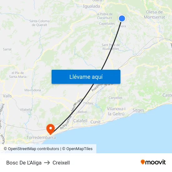 Bosc De L'Aliga to Creixell map
