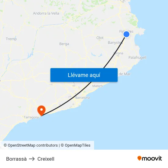 Borrassà to Creixell map
