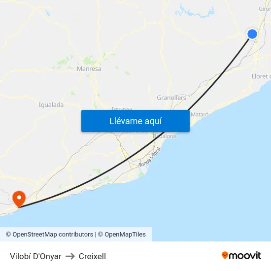 Vilobí D'Onyar to Creixell map