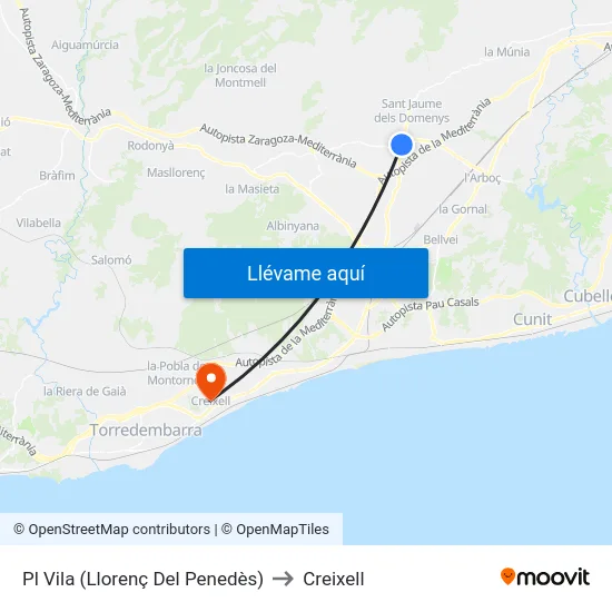 Pl Vila (Llorenç Del Penedès) to Creixell map