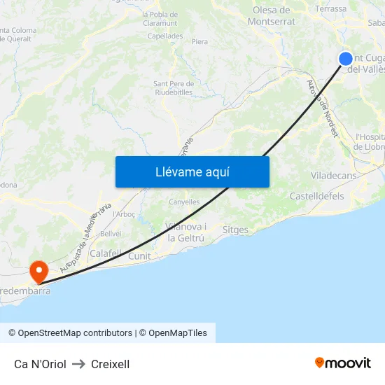 Ca N'Oriol to Creixell map