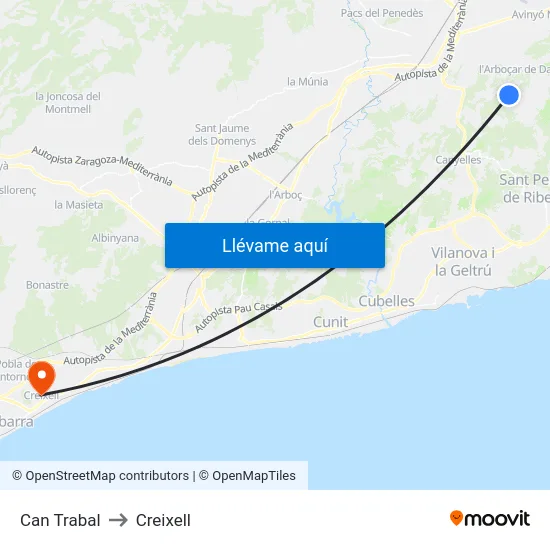 Can Trabal to Creixell map