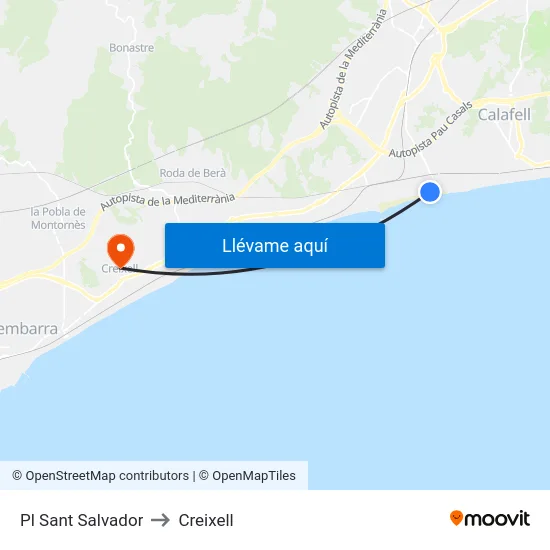 Pl Sant Salvador to Creixell map