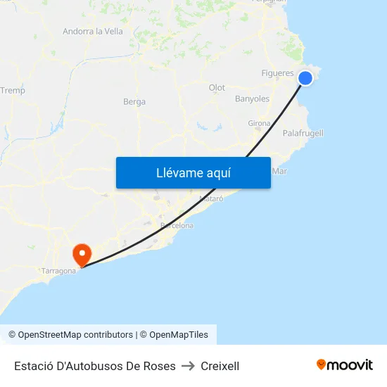 Estació D'Autobusos De Roses to Creixell map