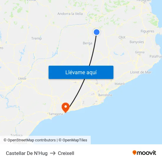 Castellar De N'Hug to Creixell map