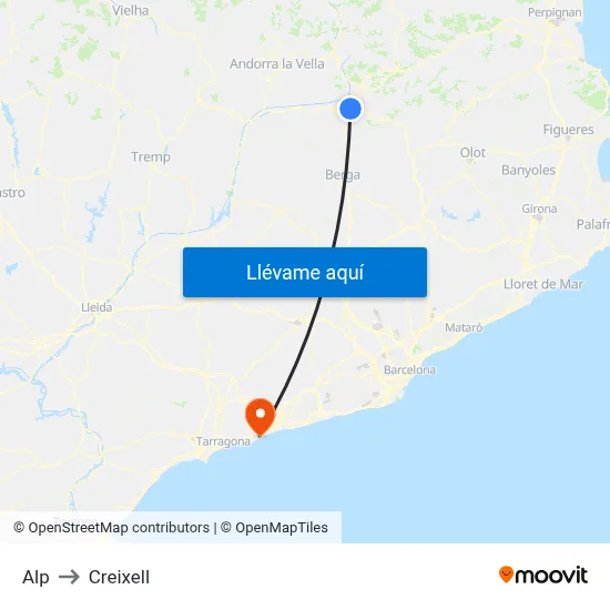 Alp to Creixell map