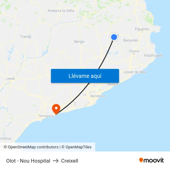 Olot - Nou Hospital to Creixell map