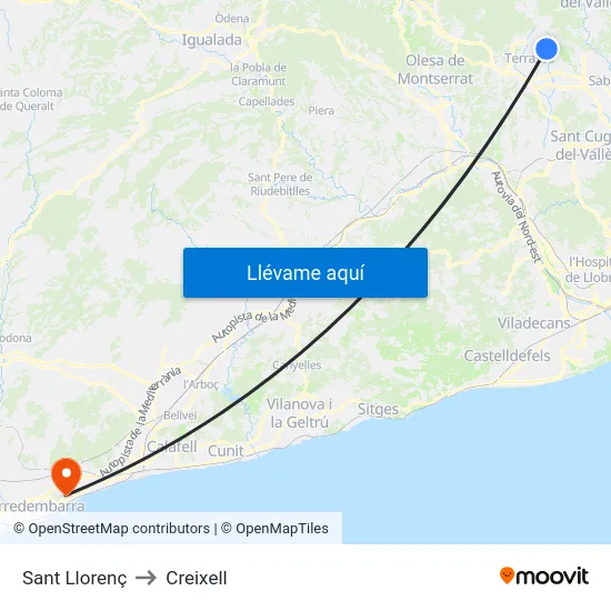 Sant Llorenç to Creixell map