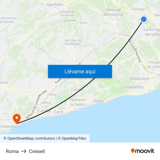 Roma to Creixell map