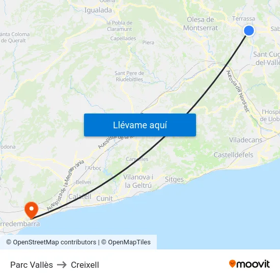 Parc Vallès to Creixell map