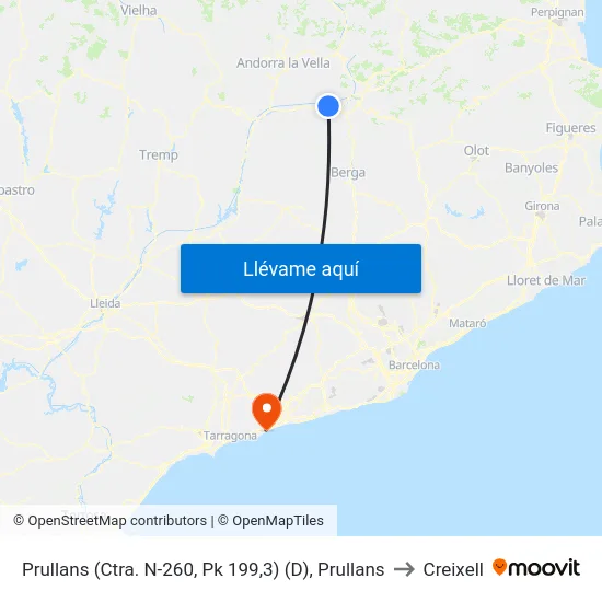 Prullans (Ctra. N-260, Pk 199,3) (D), Prullans to Creixell map